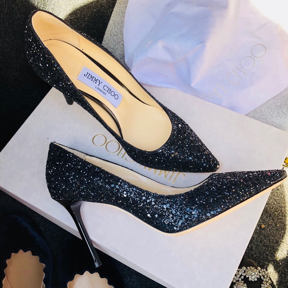 COPY - jimmu choo black Romy Glitter Pump10mm